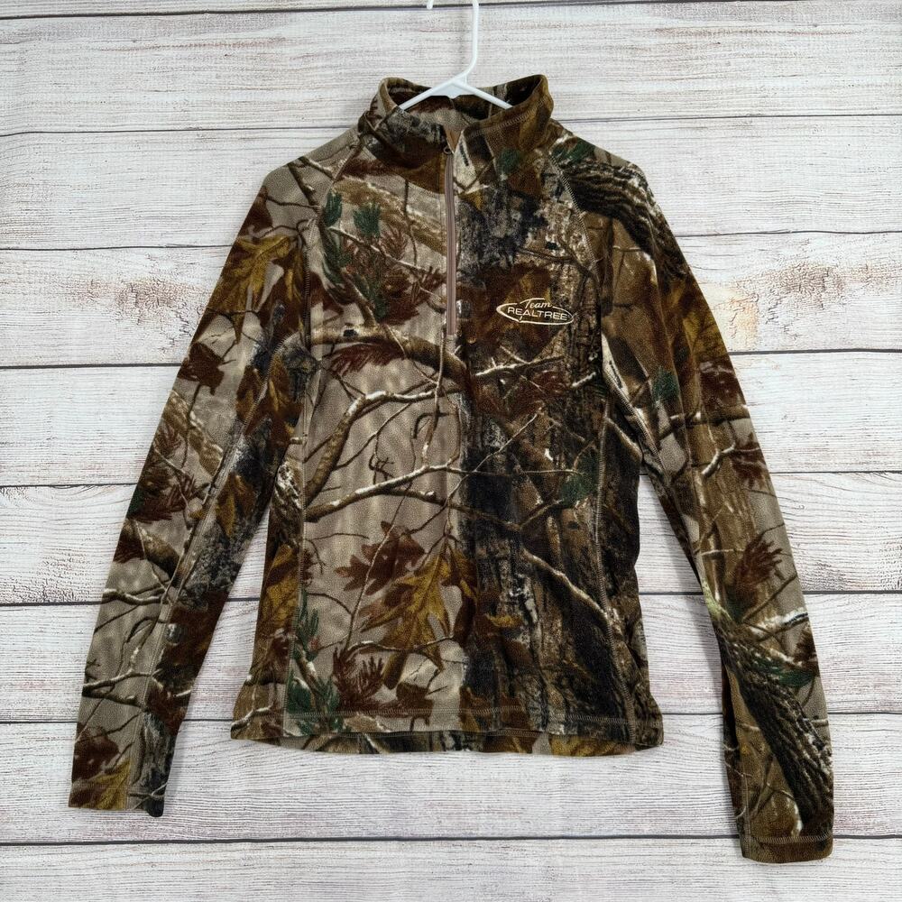 Team RealTree 1/4 Zip‎ Camouflage Pullover Womens Medium Brown Green